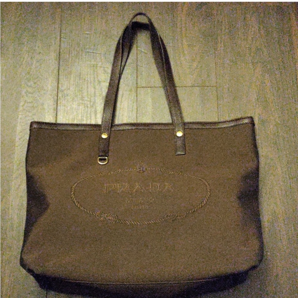 Prada Brown Canvas Tote with Leather Handles